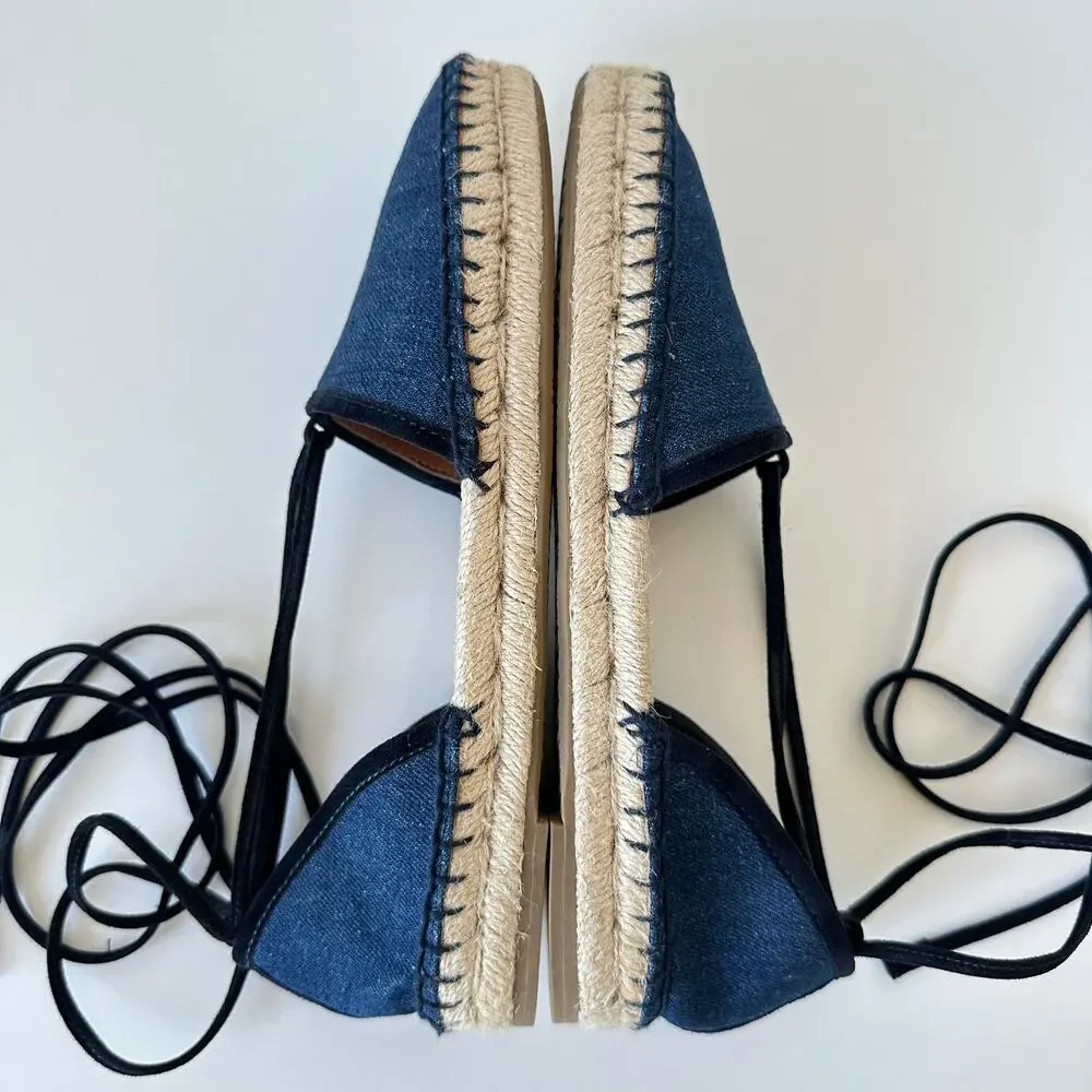 FRYE Leo Denim Espadrilles Wrap Up Lace Navy Size 7M